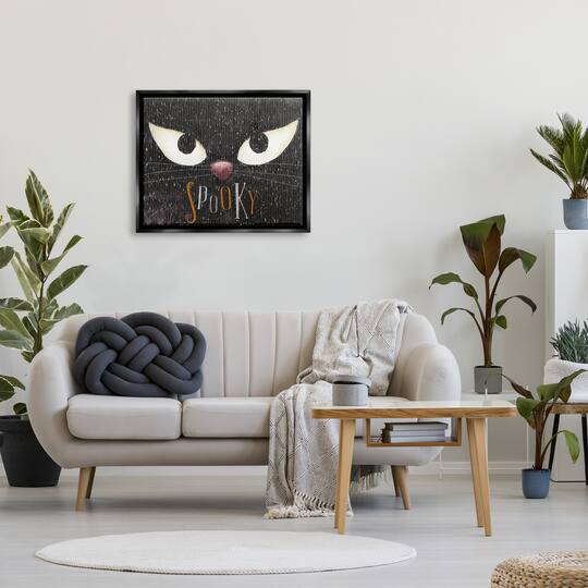 Stupell Industries Spooky Halloween Black Cat Eyes Framed Floater Canvas Wall Art